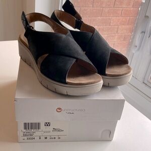 Clarks Black Crisscross Wedge Sandals